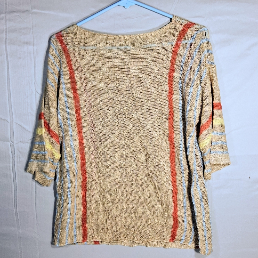 Womens XL Woven Crew 3/4 Sleeve Blue, Yellow, Orange Baggy Sweater